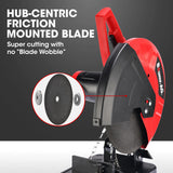 Baumr-AG 2400W 355mm 14 Metal Cut Off Cold Saw, Soft Start, 45 Degree Mitre Chop - Close-Up Angle
