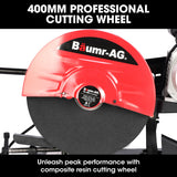 Baumr-AG 2400W 400mm 16 Metal Cut Off Cold Saw, Commercial Grade, Brushless Motor, Soft Start, 45 Degree Mitre Chop - Top-Down View