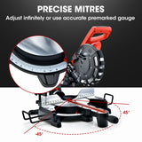 BAUMR-AG 254mm Dual Bevel Sliding Compound Mitre Drop Saw - Close-Up Angle