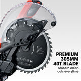 BAUMR-AG 305mm Compound Mitre Saw Dual Bevel Sliding Drop Saws 2200W - Front View