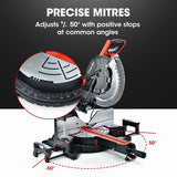 BAUMR-AG 305mm Compound Mitre Saw Dual Bevel Sliding Drop Saws 2200W - Close-Up Angle