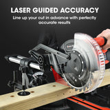 BAUMR-AG 210mm Sliding Compound Mitre Drop Saw and Adjustable Stand Combo - Side View