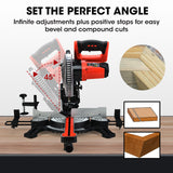 BAUMR-AG 210mm Sliding Compound Mitre Drop Saw and Adjustable Stand Combo - Close-Up Angle