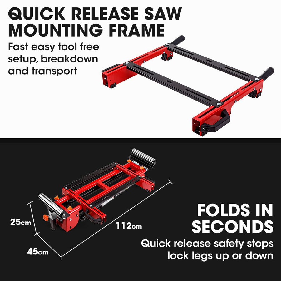 BAUMR-AG 305mm Dual Bevel Sliding Compound Mitre Drop Saw and Adjustable Stand Combo
