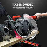 BAUMR-AG 305mm Dual Bevel Sliding Compound Mitre Drop Saw and Adjustable Stand Combo - Side View