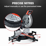 BAUMR-AG 305mm Dual Bevel Sliding Compound Mitre Drop Saw and Adjustable Stand Combo - 45-Degree Angle