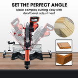 BAUMR-AG 305mm Dual Bevel Sliding Compound Mitre Drop Saw and Adjustable Stand Combo - Close-Up Angle