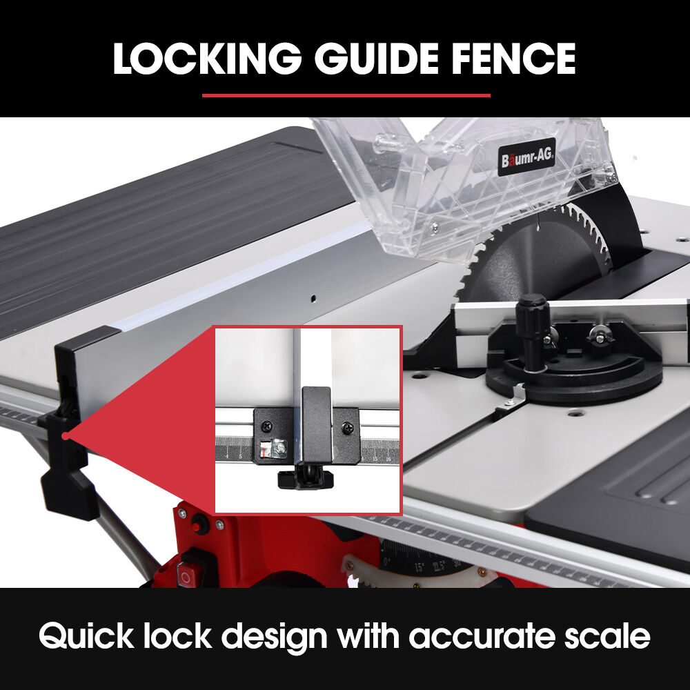 BAUMR-AG 2000W 255mm 10 Compound Table Saw, with Stand, Expandable Worktop, Vacuum Port, 45 Degree Bevel, +/- 45 Degree Mitre, Anti-tip