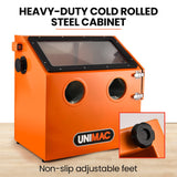 UNIMAC 110L Benchtop Sandblasting Cabinet, with Sandblast Gun Set with Hose, LED Light - Side View