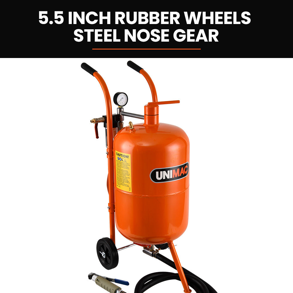 UNIMAC 38L Sandblasting Tank, Pressurised Design with Sandblast Gun Set with Hose