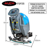 Auch FSP26 Self-Propelled Floor Scrubber & Dryer, 720mm, Battery Powered, Walk Behind, Multi-purpose Commercial Grade Machine - Front View