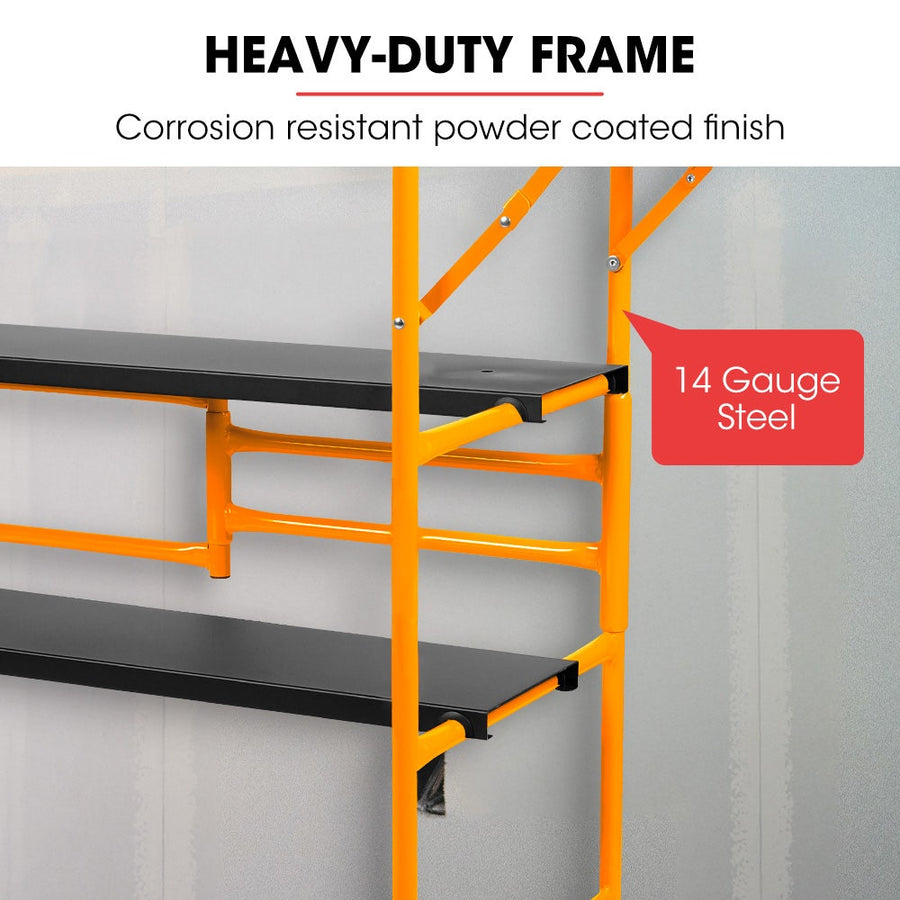 BAUMR-AG Mobile Scaffold Platform, 226kg Load, Steel Frame, Dual Height, Folding for easy Transport and Storage, Locking Castors, Tool Tray