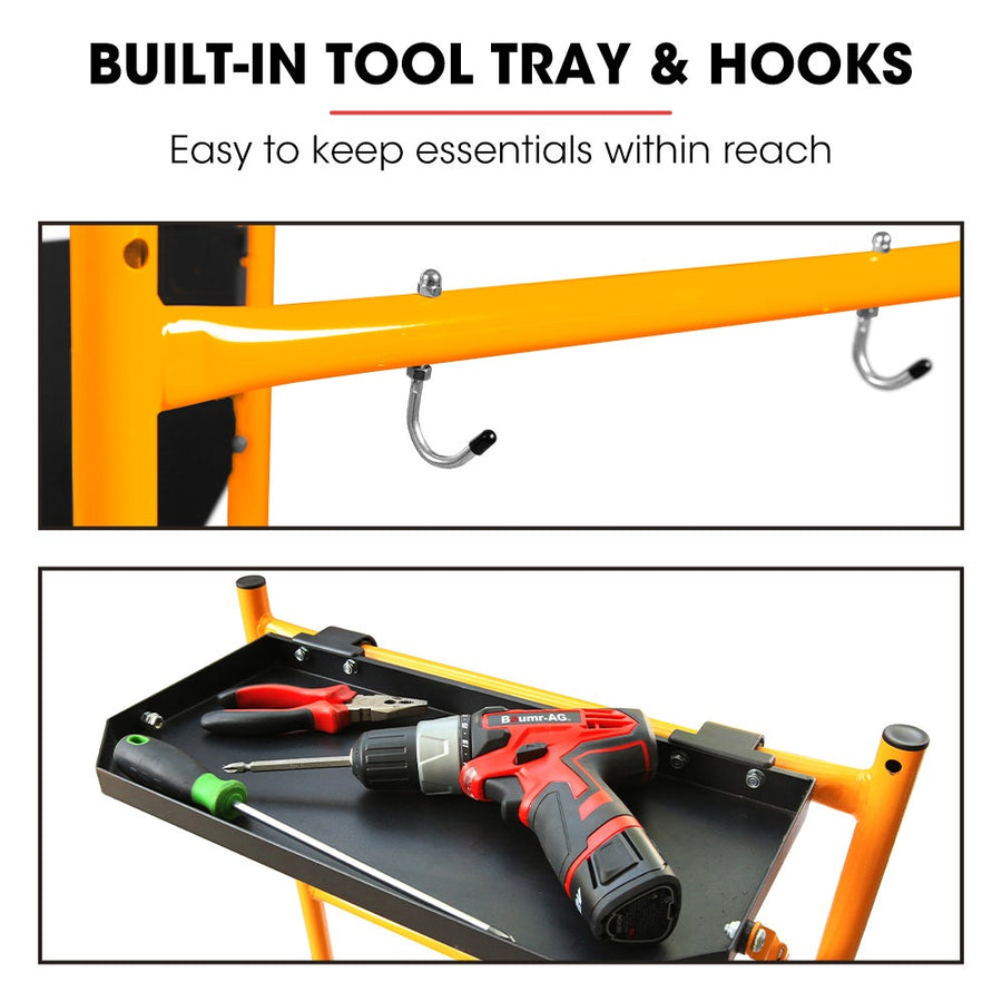 BAUMR-AG Mobile Scaffold Platform, 226kg Load, Steel Frame, Dual Height, Folding for easy Transport and Storage, Locking Castors, Tool Tray