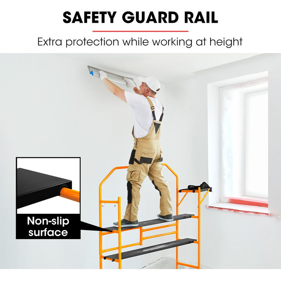 BAUMR-AG Mobile Scaffold Platform, 226kg Load, Steel Frame, Dual Height, Folding for easy Transport and Storage, Locking Castors, Tool Tray