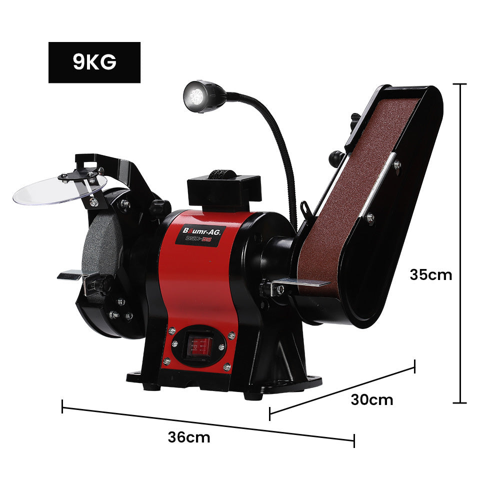 BAUMR-AG Bench Grinder and Belt Sander Combo, 150mm Grinding Disc, 50 x 686mm Linisher, Brushless Motor, Worklight