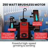 BAUMR-AG Bench Grinder and Belt Sander Combo, 150mm Grinding Disc, 50 x 686mm Linisher, Brushless Motor, Worklight - Side View
