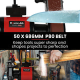 BAUMR-AG Bench Grinder and Belt Sander Combo, 150mm Grinding Disc, 50 x 686mm Linisher, Brushless Motor, Worklight - Low Angle