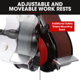 BAUMR-AG Bench Grinder Sander and Polisher Combo, 150mm Grinding Wheel, 50mm Linisher, 520W Brushless Motor, w/ Wire and Buffing Wheels - Rear View