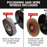BAUMR-AG Bench Grinder Sander and Polisher Combo, 150mm Grinding Wheel, 50mm Linisher, 520W Brushless Motor, w/ Wire and Buffing Wheels - Close-Up Angle