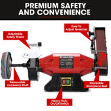 BAUMR-AG Bench Grinder Sander and Polisher Combo, 150mm Grinding Wheel, 50mm Linisher, 520W Brushless Motor, w/ Wire and Buffing Wheels - Low Angle