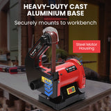 BAUMR-AG Bench Vertical Belt and Disc Sander Combo, 25mm Linisher, 125mm Sanding Disc, Brushless Motor, Dust Collection Ports - Top-Down View