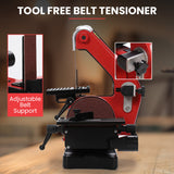 BAUMR-AG Bench Vertical Belt and Disc Sander Combo, 25mm Linisher, 125mm Sanding Disc, Brushless Motor, Dust Collection Ports - Close-Up Angle