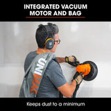 UNIMAC 180mm 850W Handheld Drywall Sander, Electric Dry Wall Sanding Machine, with Automatic Vacuum System, LED Worklight, 6x Sanding Discs - Side View