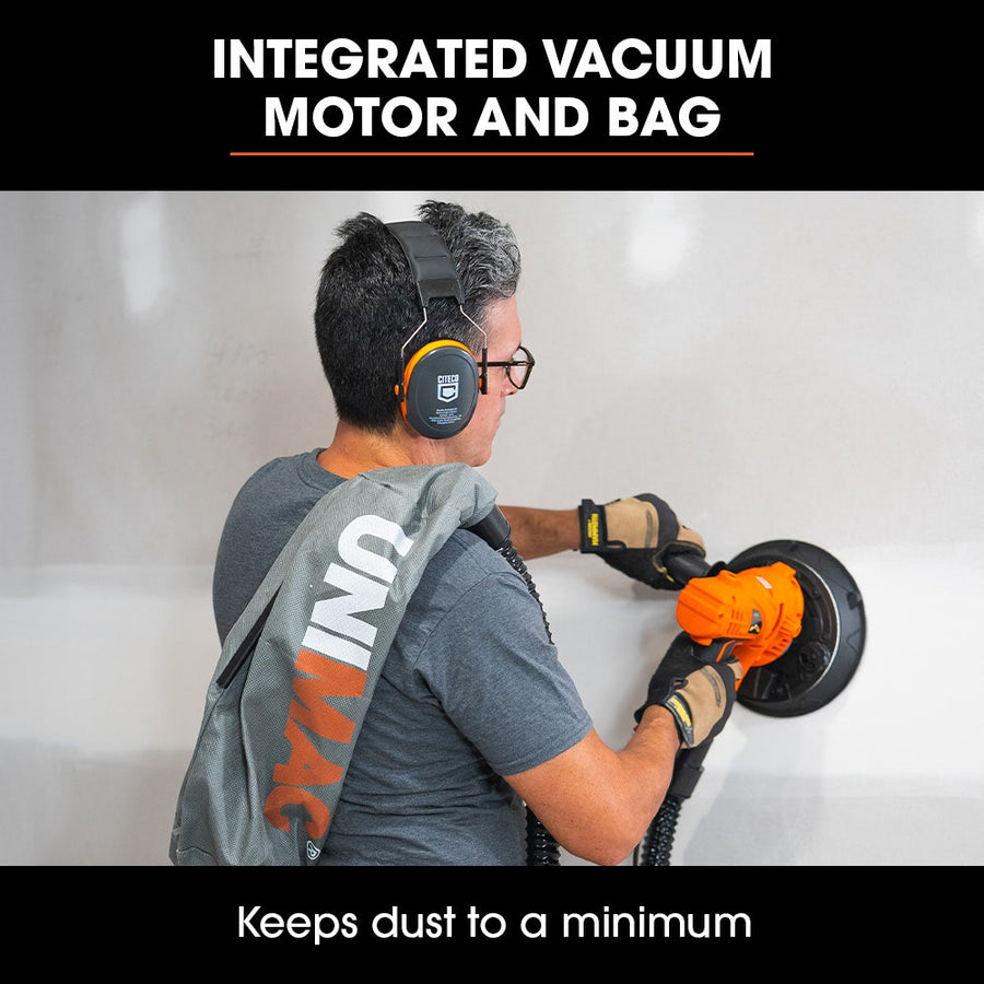 UNIMAC 180mm 850W Handheld Drywall Sander, Electric Dry Wall Sanding Machine, with Automatic Vacuum System, LED Worklight, 6x Sanding Discs