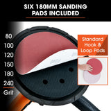 UNIMAC 180mm 850W Handheld Drywall Sander, Electric Dry Wall Sanding Machine, with Automatic Vacuum System, LED Worklight, 6x Sanding Discs - 45-Degree Angle