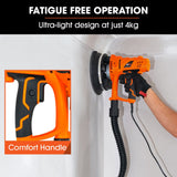 UNIMAC 180mm 850W Handheld Drywall Sander, Electric Dry Wall Sanding Machine, with Automatic Vacuum System, LED Worklight, 6x Sanding Discs - Low Angle