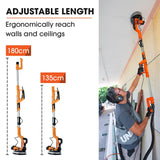 Unimac 225mm 750W Telescopic Long Reach Dry Wall Sander Kit, Foldable, Vacuum System, LED Worklight, 6x Sanding Discs - Low Angle