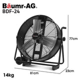 BAUMR-AG 24 610mm 260W Industrial Mobile Floor Drum Fan, Tilting, Large, Commercial, Heavy-duty Frame, EESS Certified - Front View