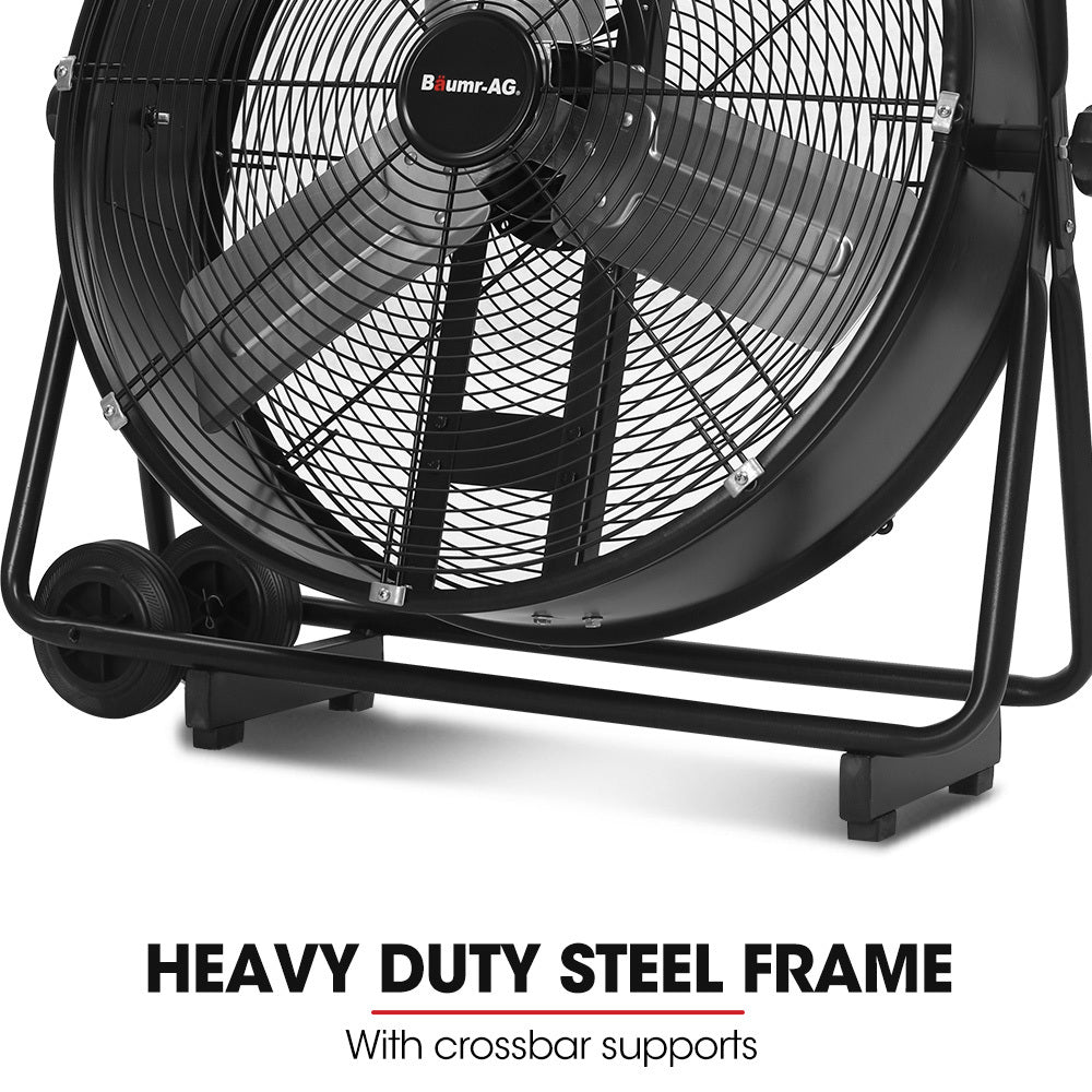BAUMR-AG 24 610mm 260W Industrial Mobile Floor Drum Fan, Tilting, Large, Commercial, Heavy-duty Frame, EESS Certified