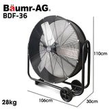 BAUMR-AG 36 914mm Industrial Mobile Floor Drum Fan, 290W Brushless Motor, Tilting, Large, Commercial, Heavy-duty Frame, EESS Certified - Front View