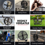 BAUMR-AG 42 1067mm 660W Industrial Mobile Floor Drum Fan, Belt Drive, Tilting, Large, Commercial,  Heavy-duty Frame, EESS Certified - Low Angle