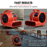 Baumr-AG 3-Speed Carpet Dryer Air Mover Blower Fan, 1300CFM, Sealed Copper Motor, Poly Housing - Side View