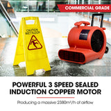 Baumr-AG 3-Speed Carpet Dryer Air Mover Blower Fan, 1400CFM, Sealed Copper Motor, Poly Housing, Telesscopic Handle and Wheels - Front View