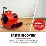 Baumr-AG 3-Speed Carpet Dryer Air Mover Blower Fan, 1400CFM, Sealed Copper Motor, Poly Housing, Telesscopic Handle and Wheels - Close-Up Angle