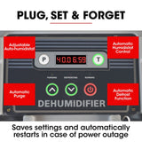 Baumr-AG 50L/day Commercial Air Dehumidifier for Mould, Portable, Stackable, LCD Display, Wheels - Side View