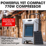 Baumr-AG 90L/day Commercial Air Dehumidifier for Mould, Portable, Stackable, LCD Display, Wheels - Front View