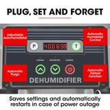 Baumr-AG 90L/day Commercial Air Dehumidifier for Mould, Portable, Stackable, LCD Display, Wheels - Side View