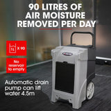 Baumr-AG 90L/day Commercial Air Dehumidifier for Mould, Portable, Stackable, LCD Display, Wheels - Top-Down View