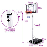 Dr.Dunk Portable Basketball Hoop Stand System Height Adjustable Net Ring Kids - Rear View