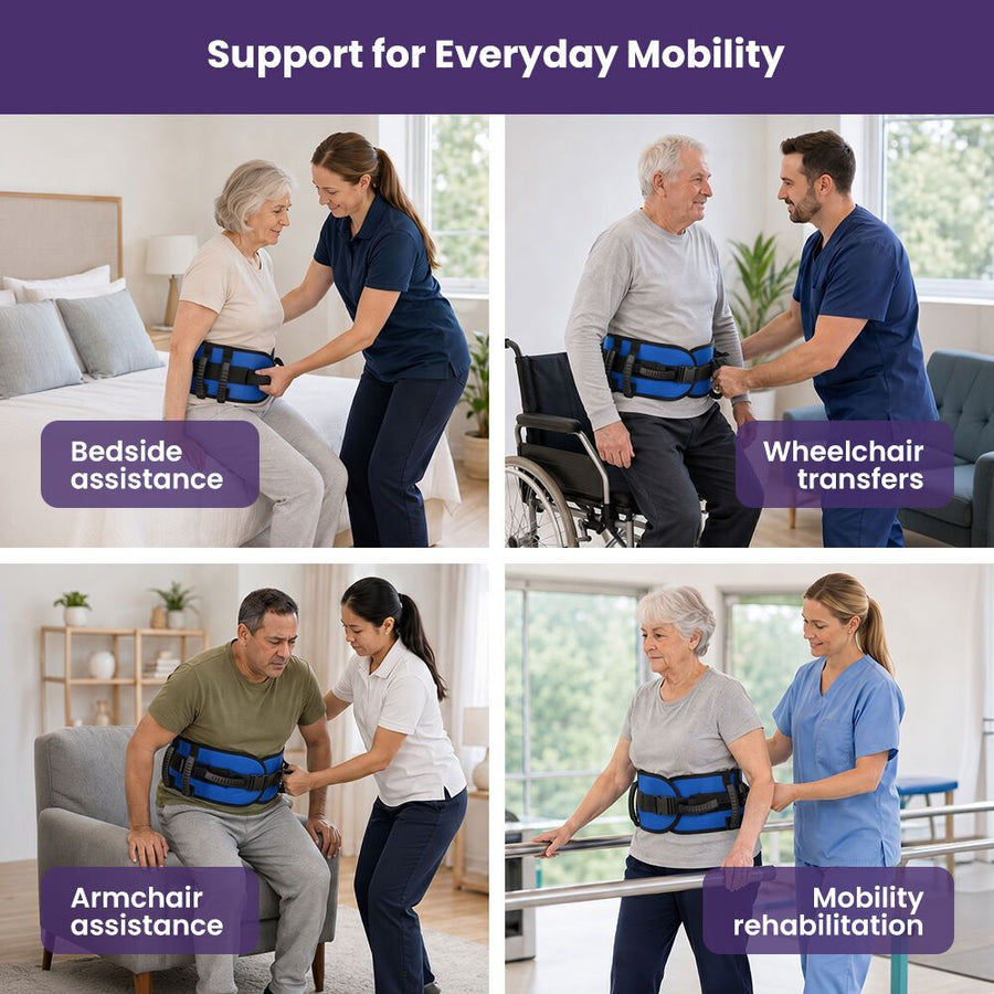 EQUIPMED Adjustable Patient Transfer Gait Belt with 6 Handles, Walking & Mobility Support, Blue