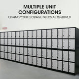 FORTIA 12-Door Metal Storage Locker Cabinet Gym Office Lockers Compartment, Black & Light Grey - Close-Up Angle