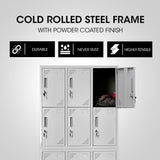 FORTIA 12 Doors Locker Cabinet Metal Storage Gym Home Office School - Light Grey - Side View
