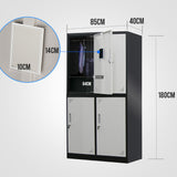 FORTIA 4 Door Metal Storage Cabinet Lockers for Gym Office - Black and Grey - Front View