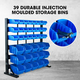 BAUMR-AG 39 Parts Bin Rack Storage System Floor Mount - Blue - Side View