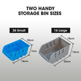 BAUMR-AG 52 Parts Bin Rack Storage System Mobile Double-Sided - Blue - Low Angle