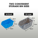 BAUMR-AG 94 Parts Bin Rack Storage System Mobile Double-Sided - Blue - Rear View